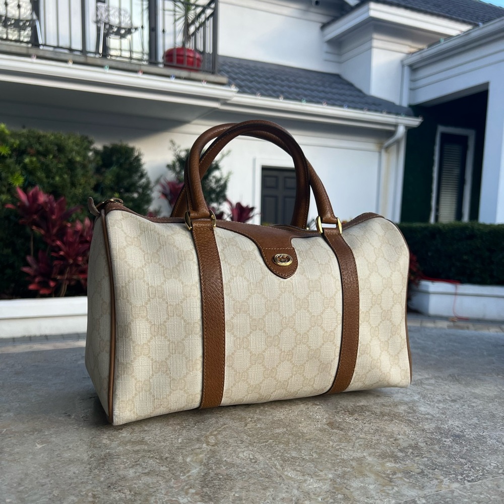 Vintage Gucci Accessory Collection GG a supreme Coated Canvas Boston Bag